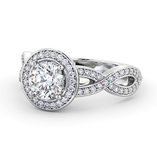  Halo Round Diamond Engagement Ring 18K White Gold - Mualla ENRD181_WG_THUMB2 