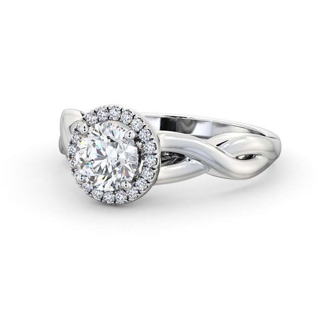 Halo Round Diamond Engagement Ring 18K White Gold - Dora ENRD193_WG_FLAT