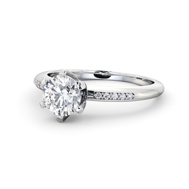 Round Diamond Engagement Ring 9K White Gold Solitaire With Side Stones - Rosemount ENRD19S_WG_FLAT