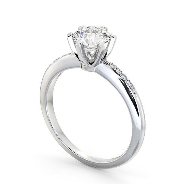 Round Diamond Engagement Ring 9K White Gold Solitaire With Side Stones - Rosemount ENRD19S_WG_SIDE