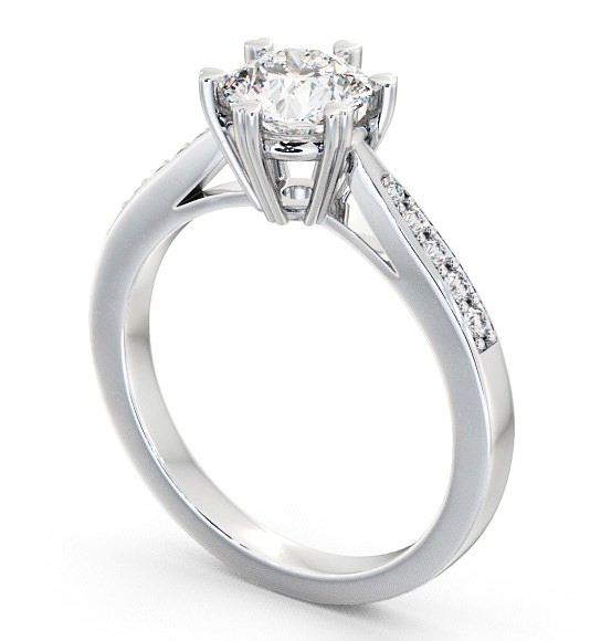 Round Diamond Engagement Ring 9K White Gold Solitaire With Side Stones - Dalvanie ENRD20S_WG_THUMB1