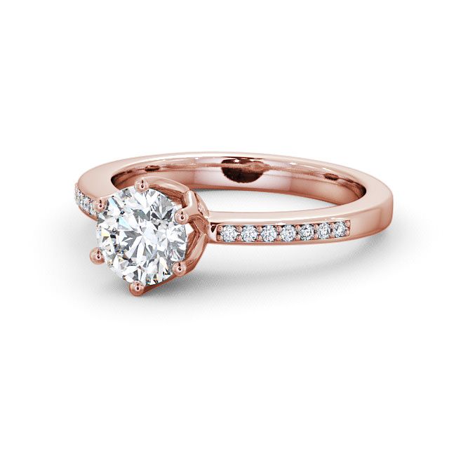 Round Diamond Engagement Ring 9K Rose Gold Solitaire With Side Stones - Buscott ENRD21S_RG_FLAT