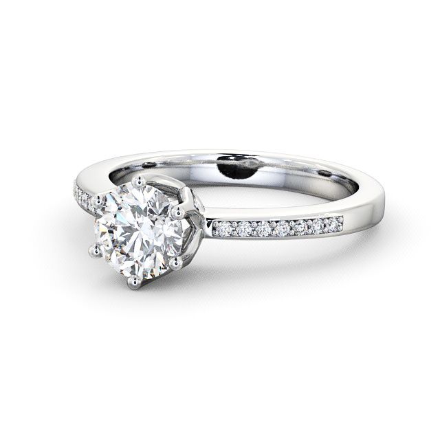 Round Diamond Engagement Ring Palladium Solitaire With Side Stones - Buscott ENRD21S_WG_FLAT
