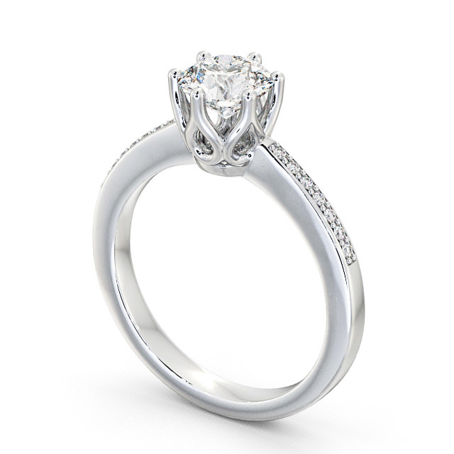 Round Diamond Engagement Ring 18K White Gold Solitaire With Side Stones - Buscott ENRD21S_WG_SIDE