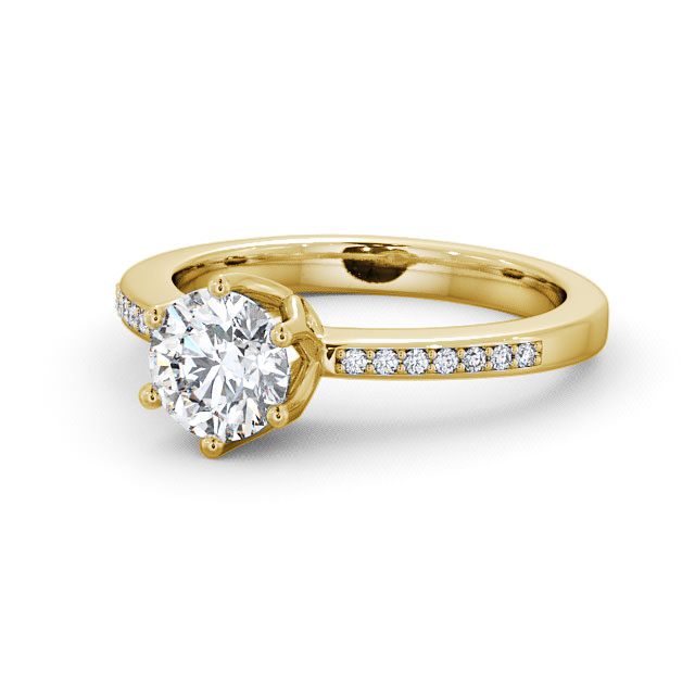 Round Diamond Engagement Ring 18K Yellow Gold Solitaire With Side Stones - Buscott ENRD21S_YG_FLAT