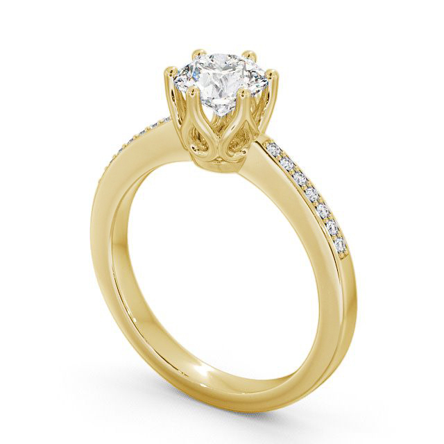 Round Diamond Engagement Ring 18K Yellow Gold Solitaire With Side Stones - Buscott ENRD21S_YG_SIDE