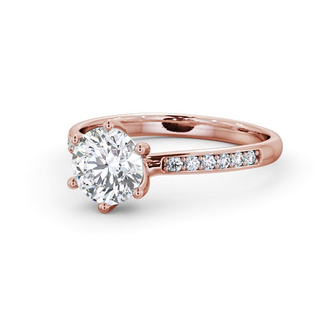 Round Diamond Engagement Ring 18K Rose Gold Solitaire With Side Stones - Avon ENRD22S_RG_FLAT