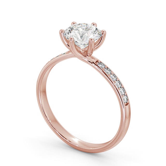Round Diamond Engagement Ring 18K Rose Gold Solitaire With Side Stones - Avon ENRD22S_RG_SIDE