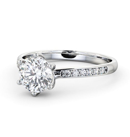  Round Diamond Engagement Ring 18K White Gold Solitaire With Side Stones - Avon ENRD22S_WG_THUMB2 