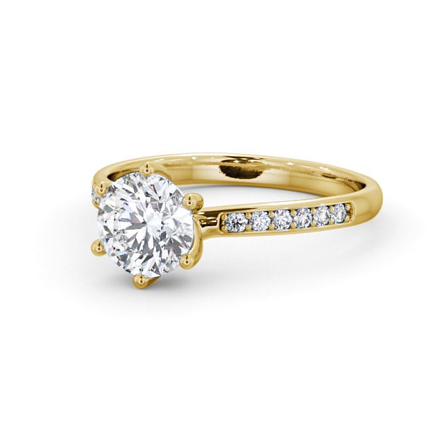 Round Diamond Engagement Ring 18K Yellow Gold Solitaire With Side Stones - Avon ENRD22S_YG_FLAT