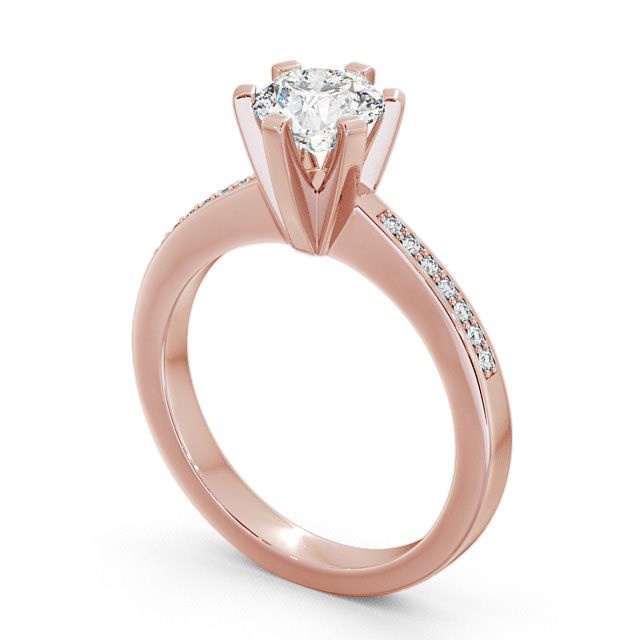 Round Diamond Engagement Ring 18K Rose Gold Solitaire With Side Stones - Chestall ENRD23S_RG_SIDE