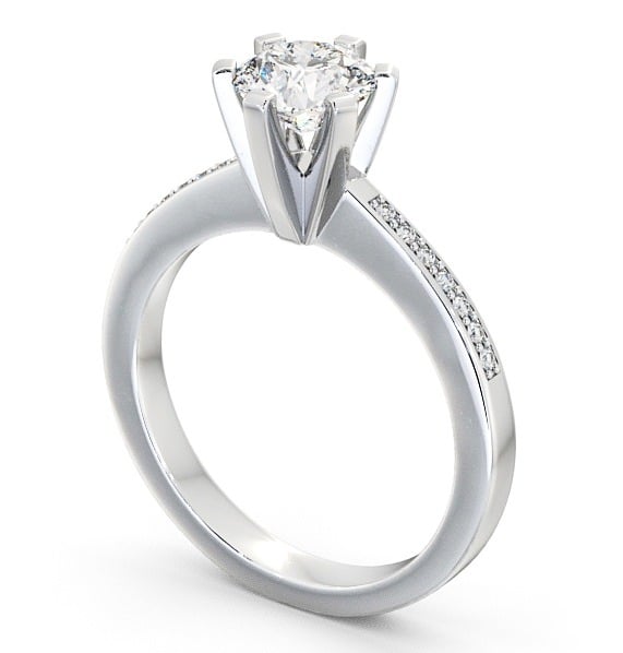 Round Diamond Engagement Ring 18K White Gold Solitaire With Side Stones - Chestall ENRD23S_WG_THUMB1