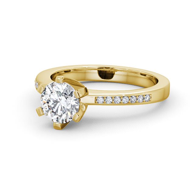 Round Diamond Engagement Ring 9K Yellow Gold Solitaire With Side Stones - Chestall ENRD23S_YG_FLAT