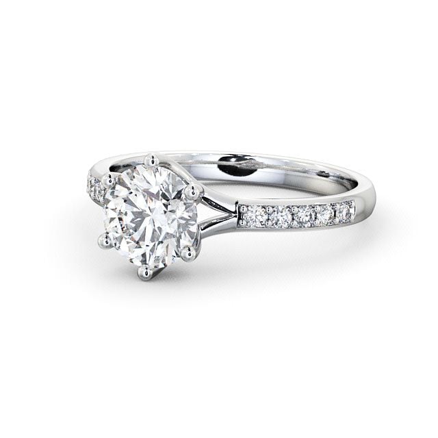 Round Diamond Engagement Ring 9K White Gold Solitaire With Side Stones - Almeley ENRD25S_WG_FLAT