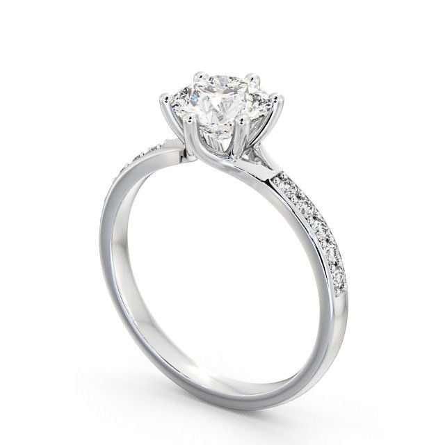 Round Diamond Engagement Ring 9K White Gold Solitaire With Side Stones - Almeley ENRD25S_WG_SIDE