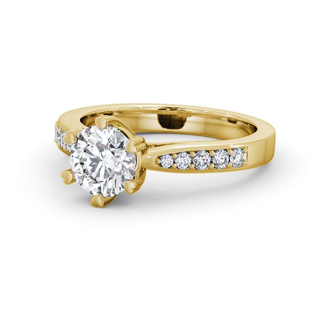 Round Diamond Engagement Ring 18K Yellow Gold Solitaire With Side Stones - Pitney ENRD26S_YG_FLAT