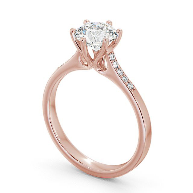 Round Diamond Engagement Ring 18K Rose Gold Solitaire With Side Stones - Isel ENRD28S_RG_SIDE