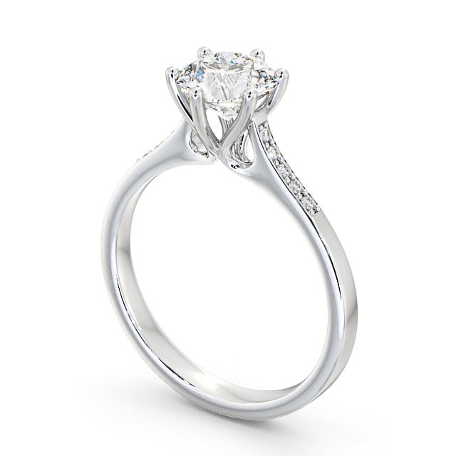 Round Diamond Engagement Ring 9K White Gold Solitaire With Side Stones - Isel ENRD28S_WG_SIDE