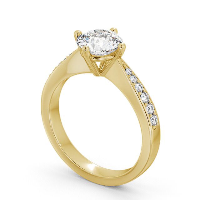 Round Diamond Engagement Ring 18K Yellow Gold Solitaire With Side Stones - Amble ENRD2S_YG_SIDE