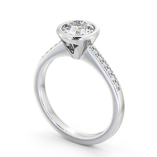 Round Diamond Engagement Ring 9K White Gold Solitaire With Side Stones - Adeney ENRD31S_WG_SIDE