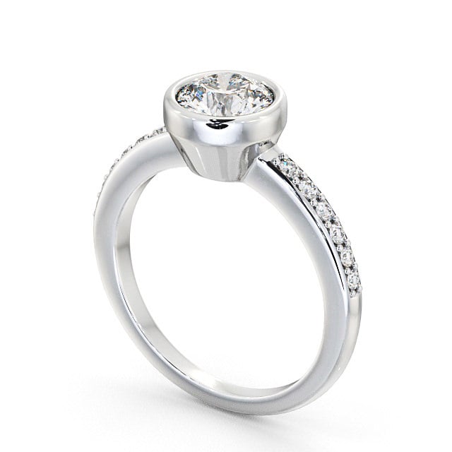Round Diamond Engagement Ring 9K White Gold Solitaire With Side Stones - Ockley ENRD32S_WG_SIDE