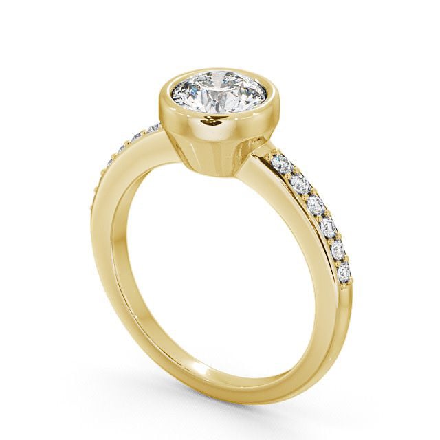Round Diamond Engagement Ring 9K Yellow Gold Solitaire With Side Stones - Ockley ENRD32S_YG_SIDE