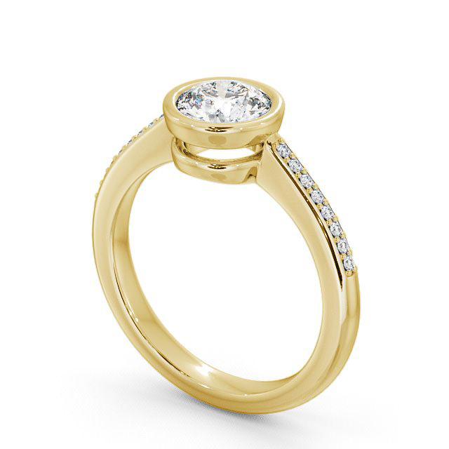 Round Diamond Engagement Ring 9K Yellow Gold Solitaire With Side Stones - Plaidy ENRD36S_YG_SIDE