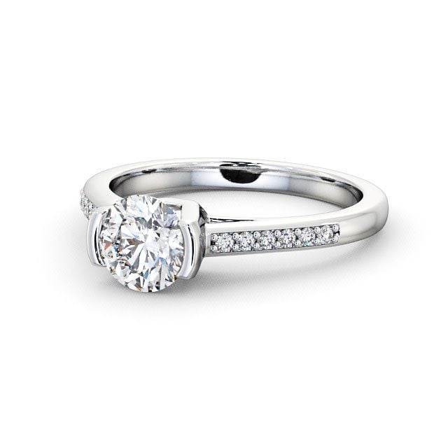 Round Diamond Engagement Ring 18K White Gold Solitaire With Side Stones - Castell ENRD39S_WG_FLAT
