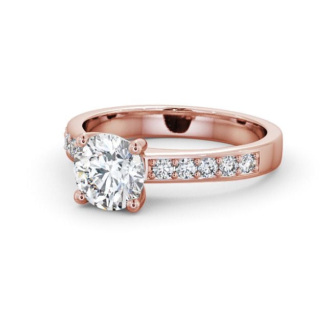 Round Diamond Engagement Ring 9K Rose Gold Solitaire With Side Stones - Danbury ENRD3S_RG_FLAT