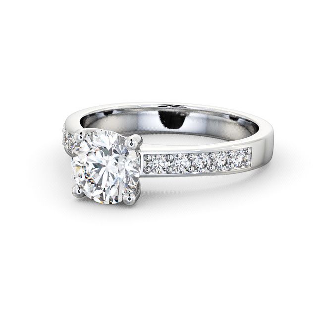 Round Diamond Engagement Ring 18K White Gold Solitaire With Side Stones - Danbury ENRD3S_WG_FLAT