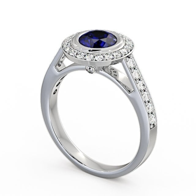 Halo Blue Sapphire and Diamond 1.36ct Ring Platinum - Allerby ENRD44GEM_WG_BS_SIDE