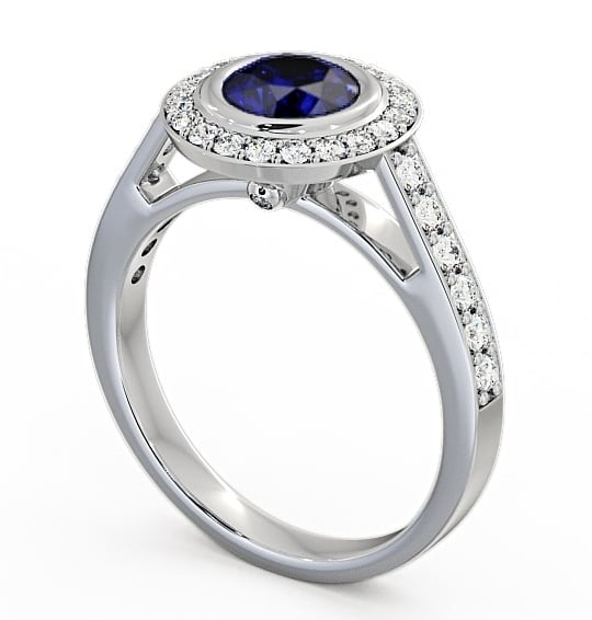 Halo Blue Sapphire and Diamond 1.36ct Ring 18K White Gold - Allerby ENRD44GEM_WG_BS_THUMB1