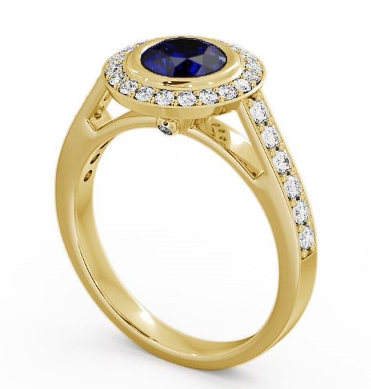 Halo Blue Sapphire and Diamond 1.36ct Ring 9K Yellow Gold - Allerby ENRD44GEM_YG_BS_THUMB1