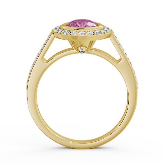 Halo Pink Sapphire and Diamond 1.36ct Ring 18K Yellow Gold - Allerby ENRD44GEM_YG_PS_UP