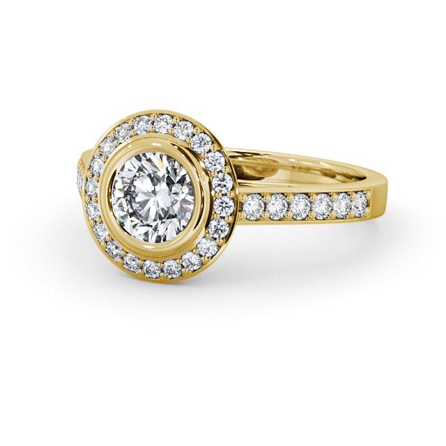Halo Round Diamond Engagement Ring 9K Yellow Gold - Allerby ENRD44_YG_FLAT