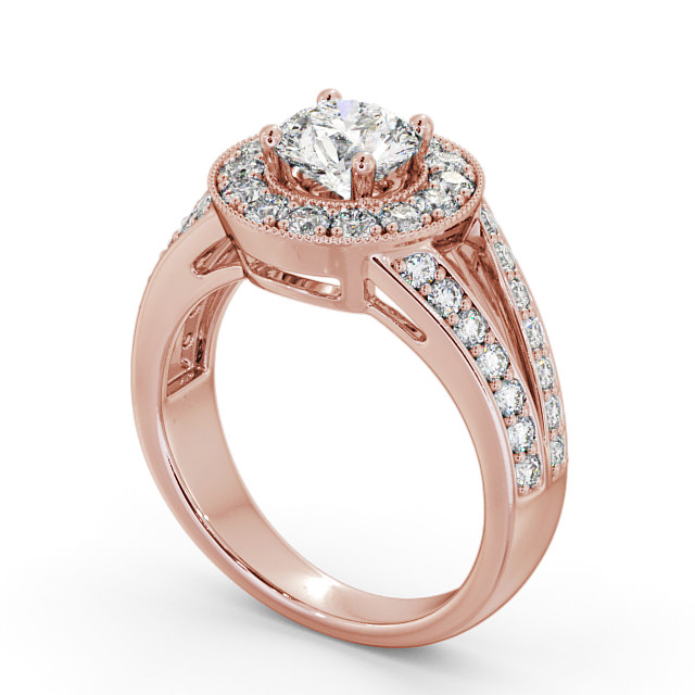 Halo Round Diamond Engagement Ring 18K Rose Gold - Edlington ENRD47_RG_SIDE