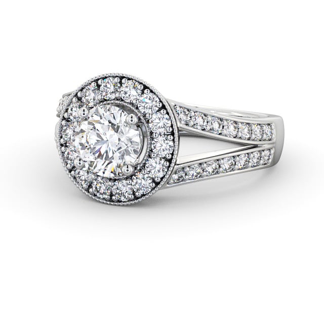 Halo Round Diamond Engagement Ring Palladium - Edlington ENRD47_WG_FLAT