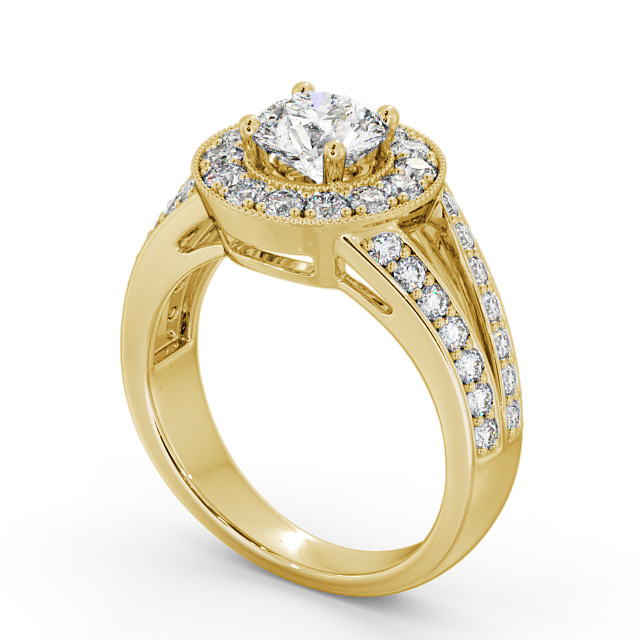 Halo Round Diamond Engagement Ring 9K Yellow Gold - Edlington ENRD47_YG_SIDE