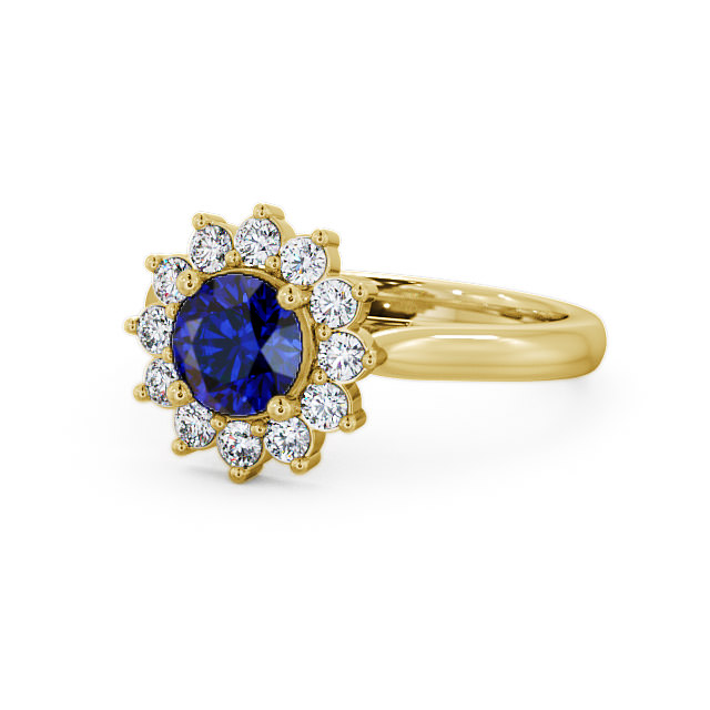 Cluster Blue Sapphire and Diamond 1.49ct Ring 9K Yellow Gold - Sulby ENRD50GEM_YG_BS_FLAT