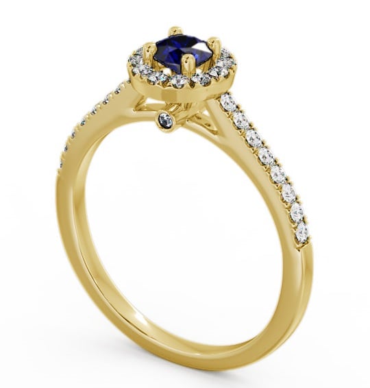 Halo Blue Sapphire and Diamond 0.58ct Ring 9K Yellow Gold - Belvoir ENRD54GEM_YG_BS_THUMB1
