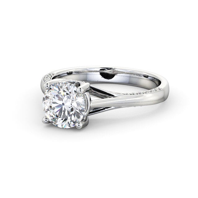 Round Diamond Engagement Ring Platinum Solitaire With Side Stones - Hasbury ENRD56_WG_FLAT