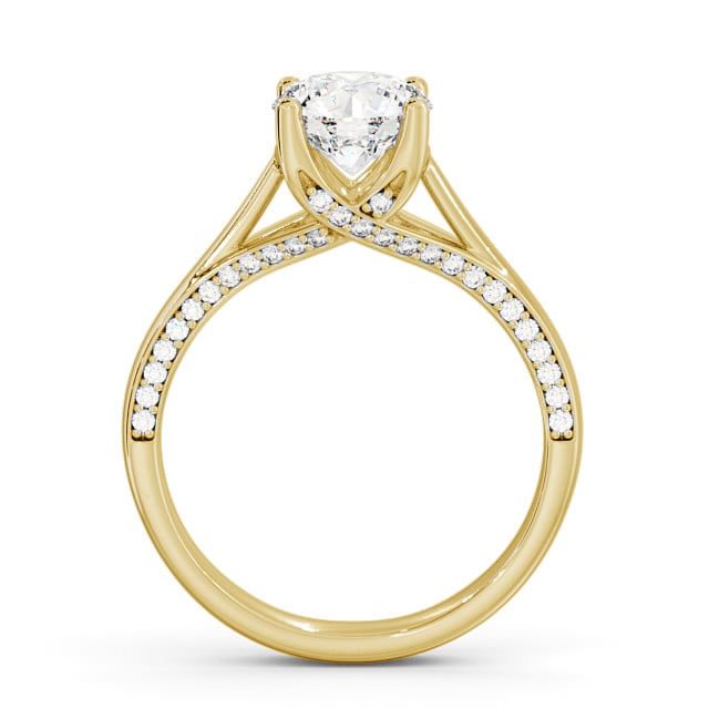 Round Diamond Engagement Ring 9K Yellow Gold Solitaire With Side Stones - Hasbury ENRD56_YG_UP