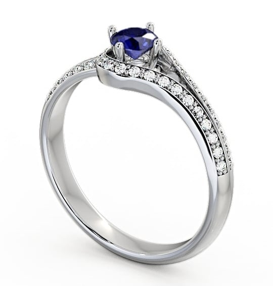 Open Halo Blue Sapphire and Diamond 0.57ct Ring 18K White Gold - Cameley ENRD58GEM_WG_BS_THUMB1