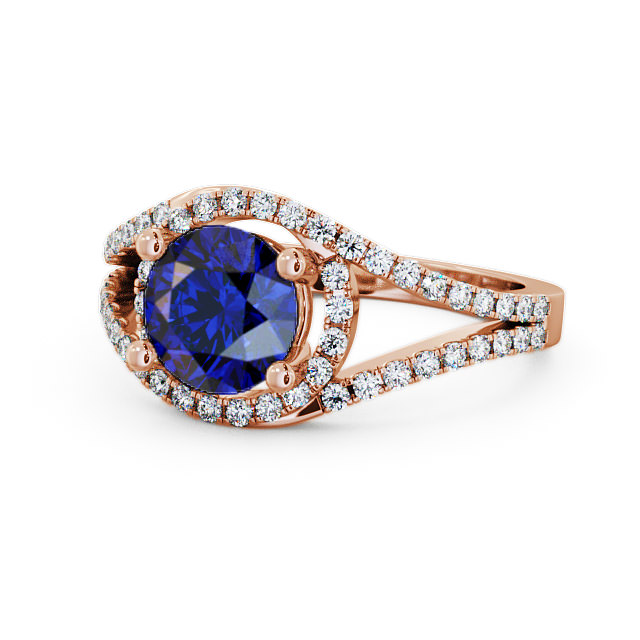 Halo Blue Sapphire and Diamond 1.94ct Ring 9K Rose Gold - Levam ENRD60GEM_RG_BS_FLAT