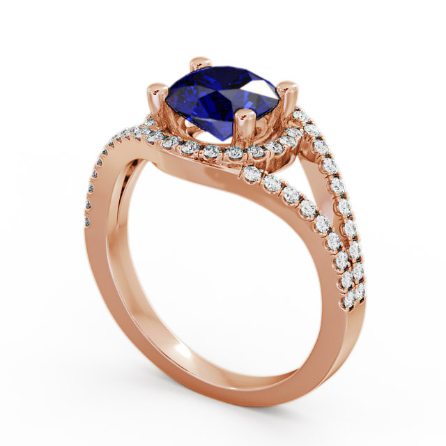 Halo Blue Sapphire and Diamond 1.94ct Ring 9K Rose Gold - Levam ENRD60GEM_RG_BS_SIDE