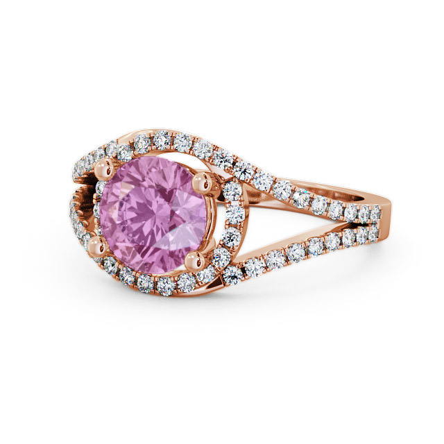 Halo Pink Sapphire and Diamond 1.94ct Ring 9K Rose Gold - Levam ENRD60GEM_RG_PS_FLAT