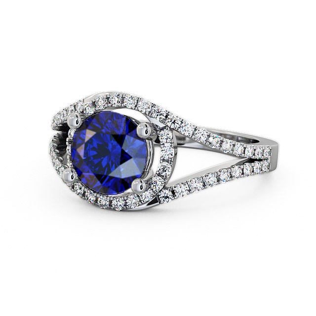 Halo Blue Sapphire and Diamond 1.94ct Ring Platinum - Levam ENRD60GEM_WG_BS_FLAT