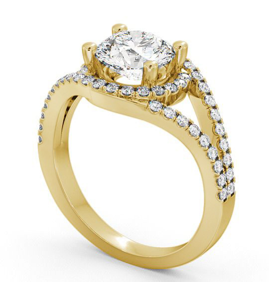 Halo Round Diamond Engagement Ring 9K Yellow Gold - Levam ENRD60_YG_THUMB1