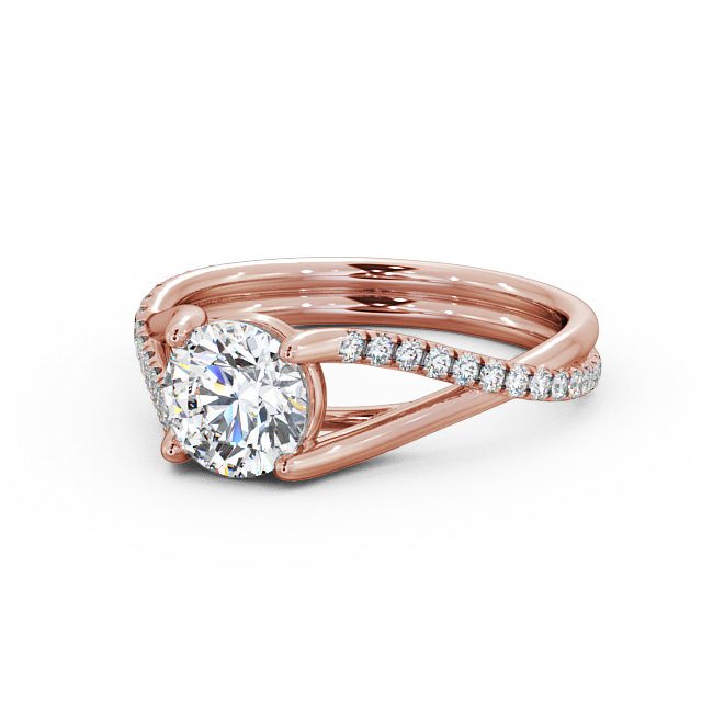 Round Diamond Engagement Ring 9K Rose Gold Solitaire With Side Stones - Abigail ENRD67_RG_FLAT