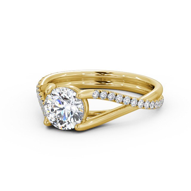 Round Diamond Engagement Ring 9K Yellow Gold Solitaire With Side Stones - Abigail ENRD67_YG_FLAT